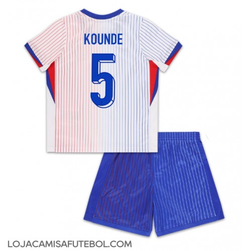 Camisa de Futebol França Jules Kounde #5 Equipamento Secundário Infantil Europeu 2024 Manga Curta (+ Calças curtas)